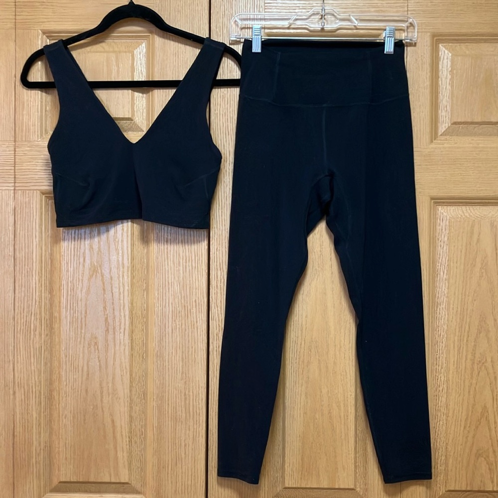 Free People Never Better Black Sports Bra Crop Top and Leggings Set.